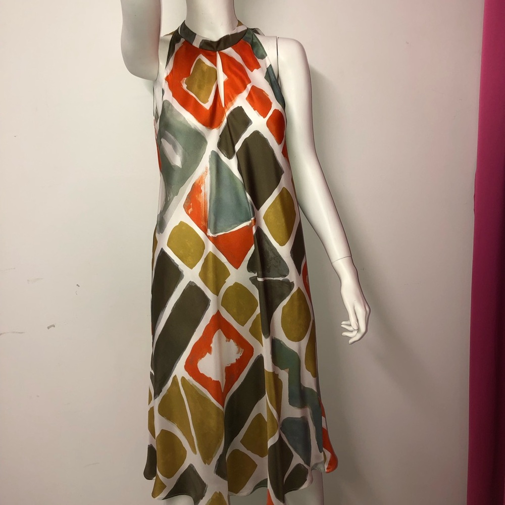 LUISA CERANO orange and green Halter dress